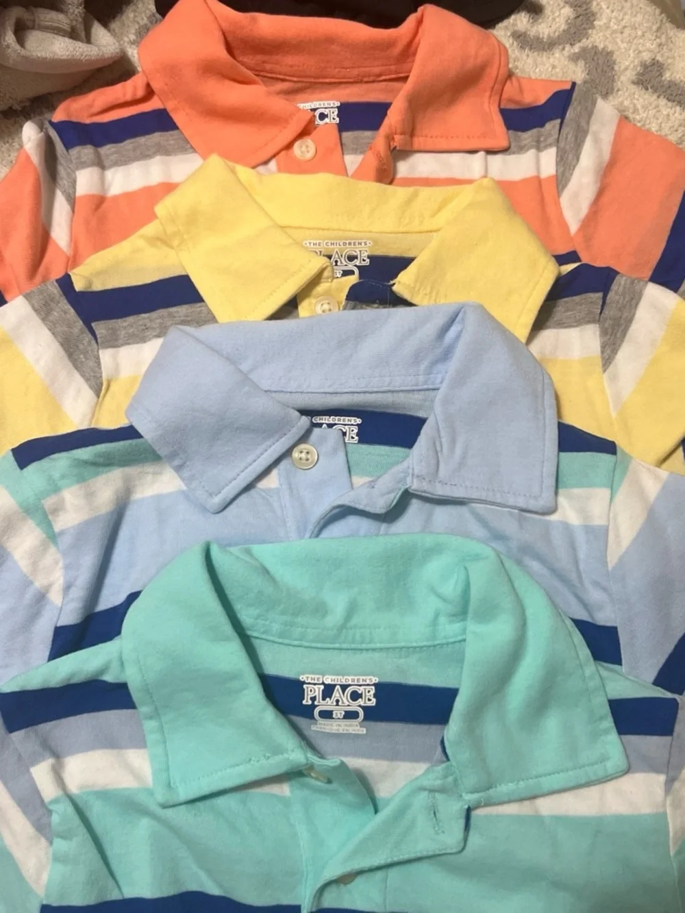 The Children's Place Striped Polo Pack - Coral, Yellow, Light Blue, Aqua
